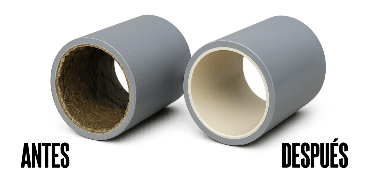 Antes y después del encamisado de tuberías - Pocería Nova